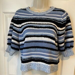 Vox Lux Women's Small Blue Round Neck Striped  Short‎ Sleeve  Pullover Sweater